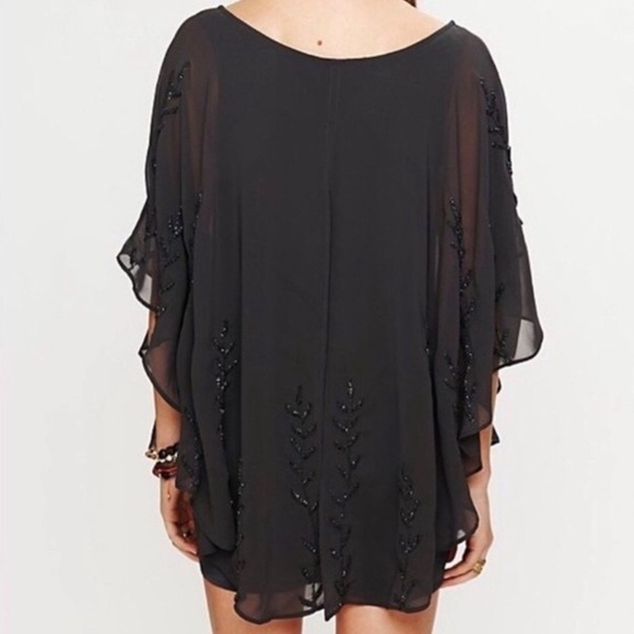 Free People Beaded Mini Pointed Cape Dress Grey - Picture 2 of 10